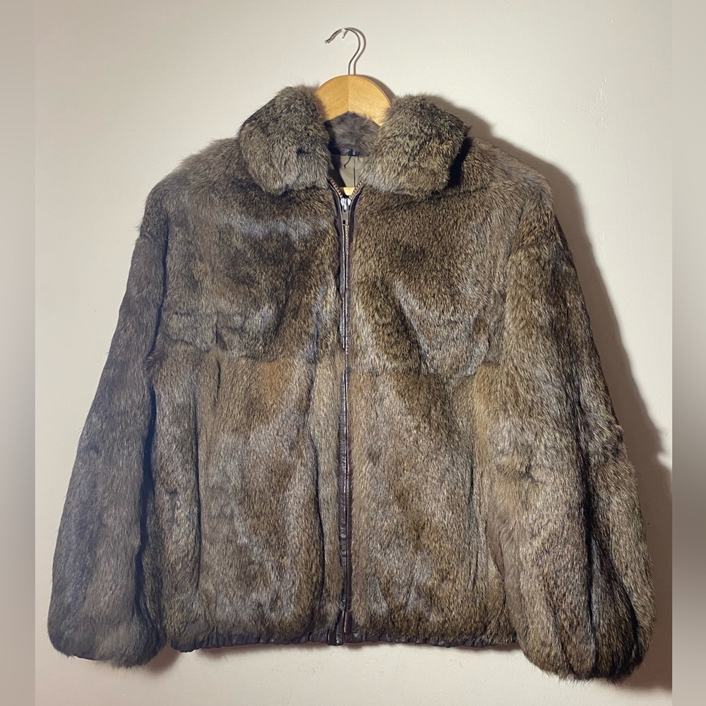 Brown Rabbit Fur Bomber Jacket